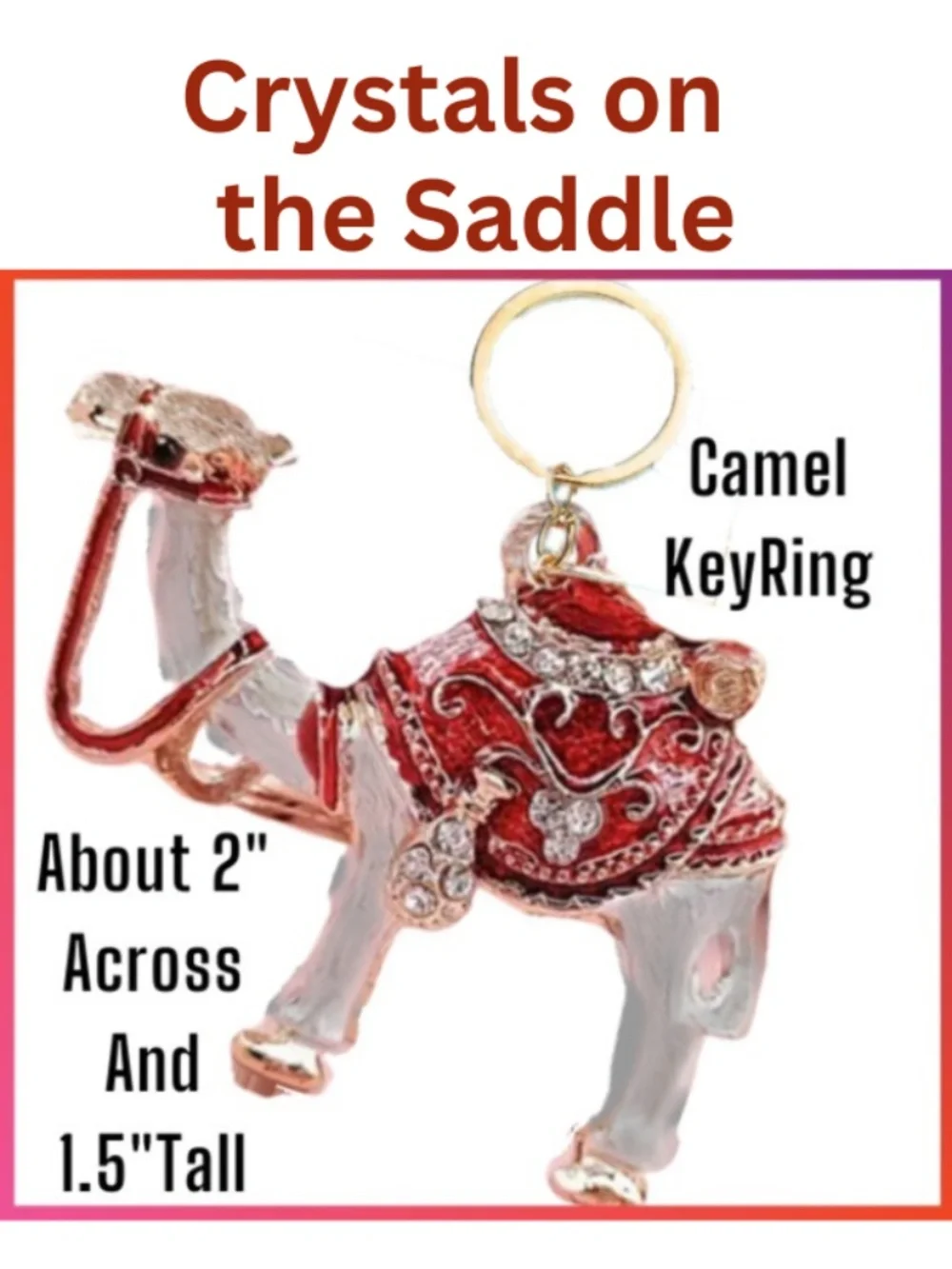 Camel Keychain- Silver body & Gold Accents  - Saddle embellished with crystals
